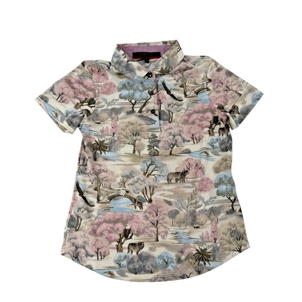 NWT Greyson Girls‎ Scarlett Wolves Roam Polo Shirt Wisteria Pink S Short Sleeve